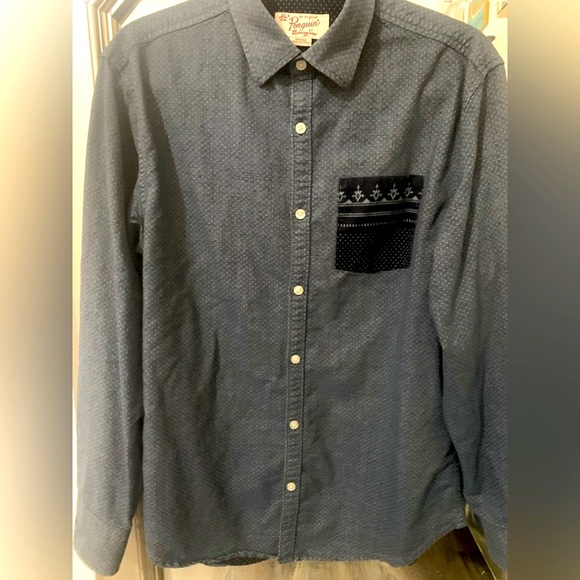 Penguin Classic Fit Blue White Geometric Print Pocket L/S Shirt M - Picture 1 of 6